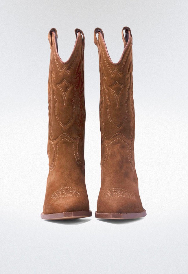 Bota cowboy de mujer en piel color cuero – con bordados | GLO ARIZONA