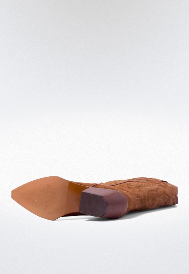 Bota cowboy de mujer en piel color cuero – con bordados | GLO ARIZONA