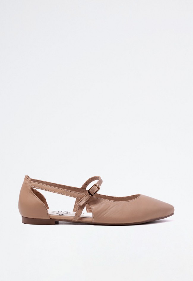 Bailarina plana de mujer en piel crema con tira y hebilla – en tendencia y diseño cómodo | TOP3 25335