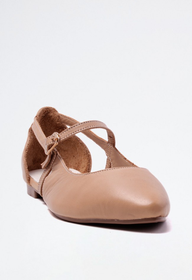Bailarina plana de mujer en piel crema con tira y hebilla – en tendencia y diseño cómodo | TOP3 25335