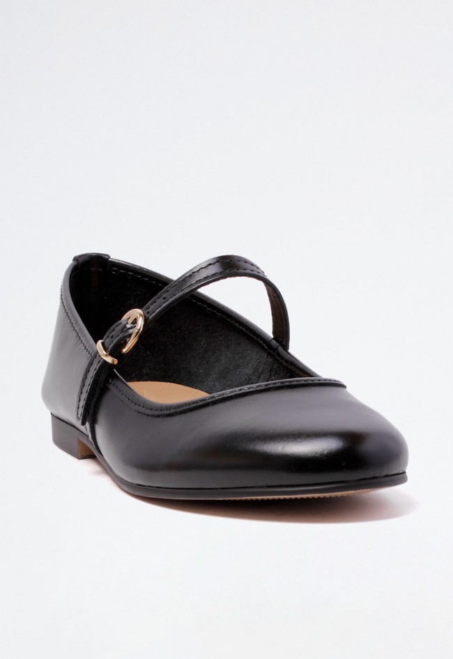 Bailarina de piel negra con tira fina y hebilla – diseño en tendencia con elegancia sutil | VAS 3315