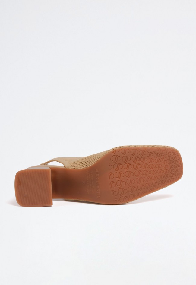 Zapato destalonado de mujer en color camel – diseño elegante con tacón ancho cómodo | MISS ELASTIC