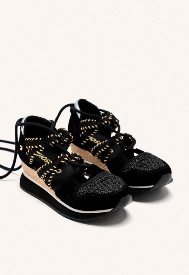 SANDALIAS DEPORTIVAS PIEL CUÑA RAFIA GIOSEPPO GRISWOLD negra