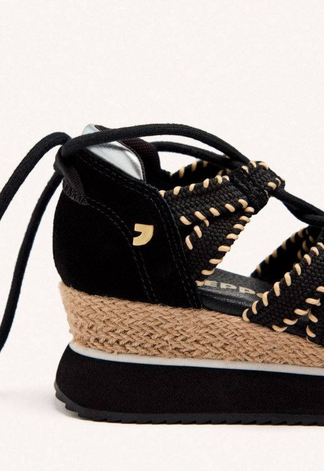 SANDALIAS DEPORTIVAS PIEL CUÑA RAFIA GIOSEPPO GRISWOLD negra