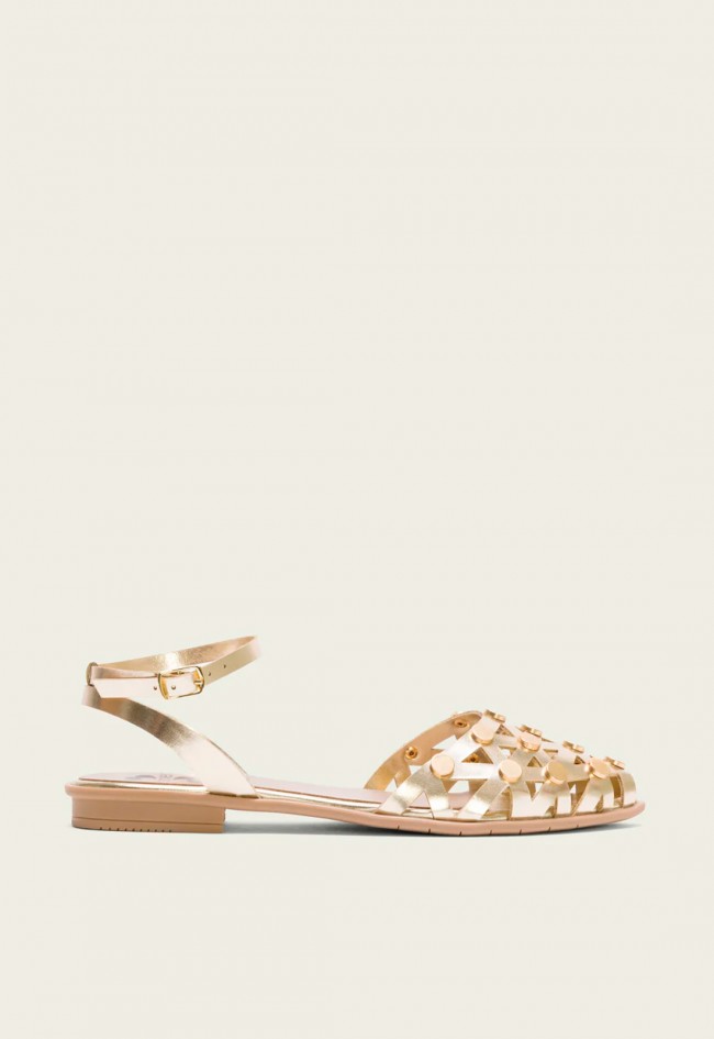 Bailarinas tachuelas color oro metalizada troquelada y plantilla de piel | Hecha en España PORRONET RITA 7091