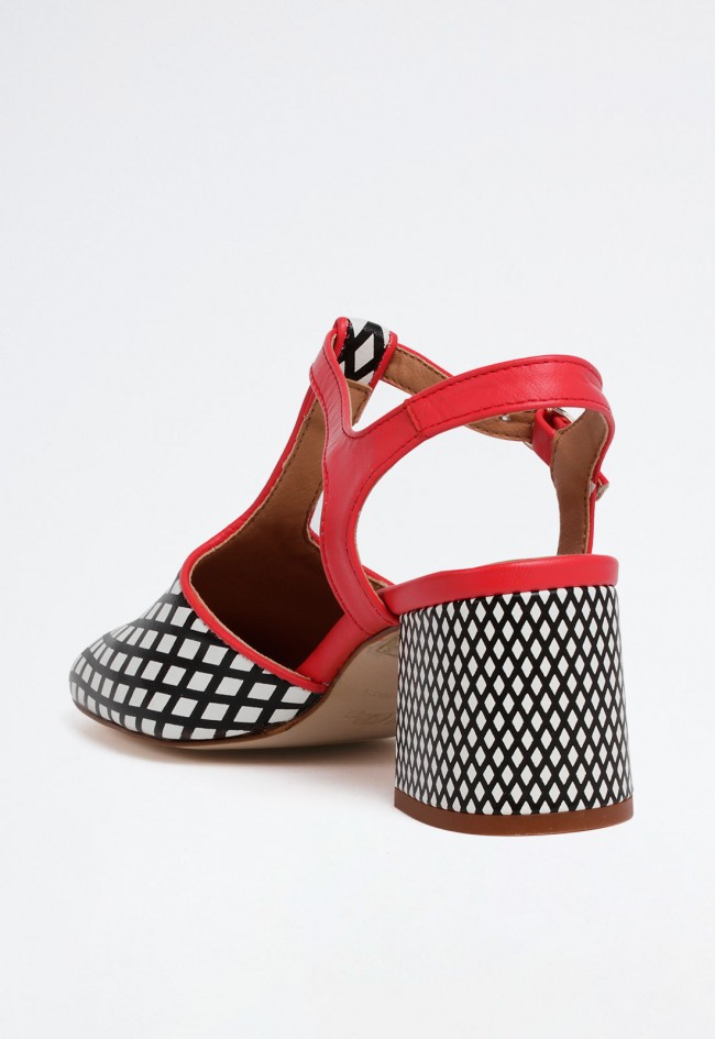 Zapato destalonado de mujer en piel multicolor – estampado rombos y tacón ancho cómodo | GLO PETIT