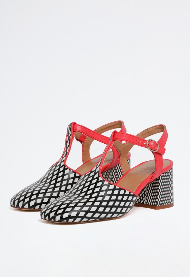 Zapato destalonado de mujer en piel multicolor – estampado rombos y tacón ancho cómodo | GLO PETIT