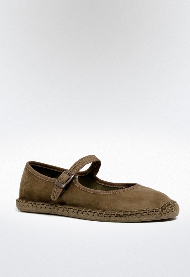 Alpargata veneciana de mujer kaki estilo bailarina – piso plano, hebilla y suela de esparto natural | WHY PINK m5415