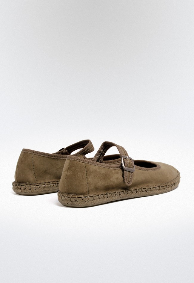 Alpargata veneciana de mujer kaki estilo bailarina – piso plano, hebilla y suela de esparto natural | WHY PINK m5415