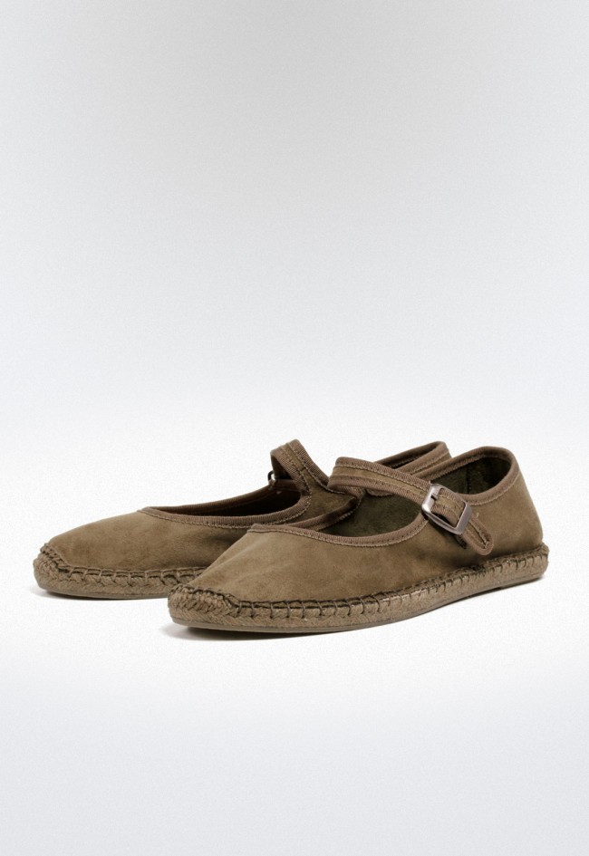 Alpargata veneciana de mujer kaki estilo bailarina – piso plano, hebilla y suela de esparto natural | WHY PINK m5415