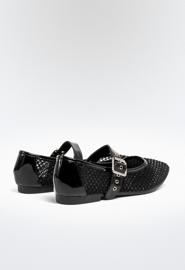 Zapato bailarian rejilla de mujer negro VAS 60-2594
