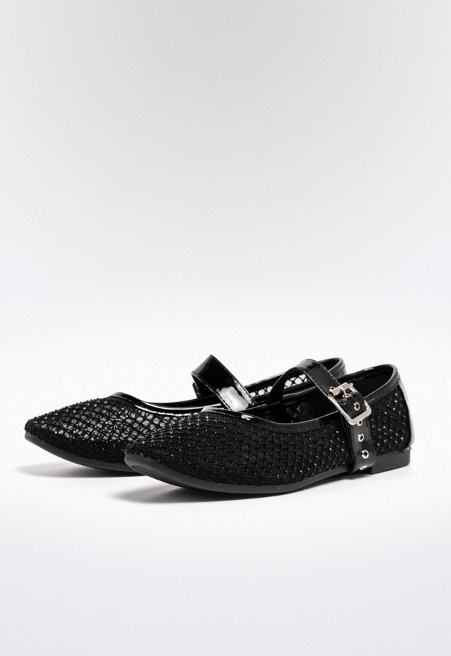 Zapato bailarian rejilla de mujer negro VAS 60-2594