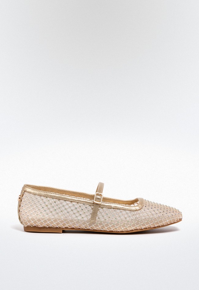 Zapato bailarina rejilla de mujer beige La strada 2322694
