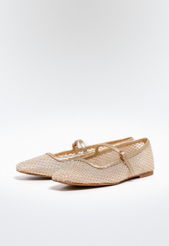 Zapato bailarina rejilla de mujer beige La strada 2322694