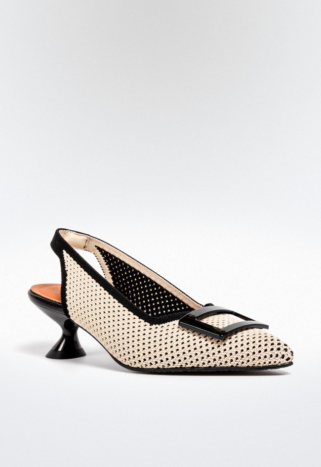 Zapato destalonado de mujer negro con tacón medio – tejido elástico cómodo | MISS ELASTIC 76534