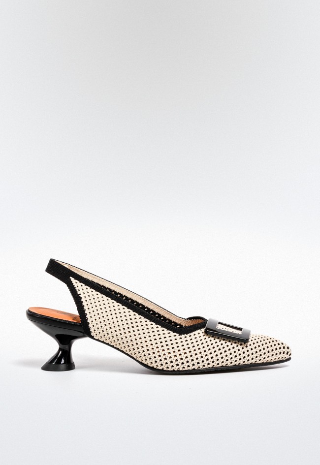 Zapato destalonado de mujer negro con tacón medio – tejido elástico cómodo | MISS ELASTIC 76534