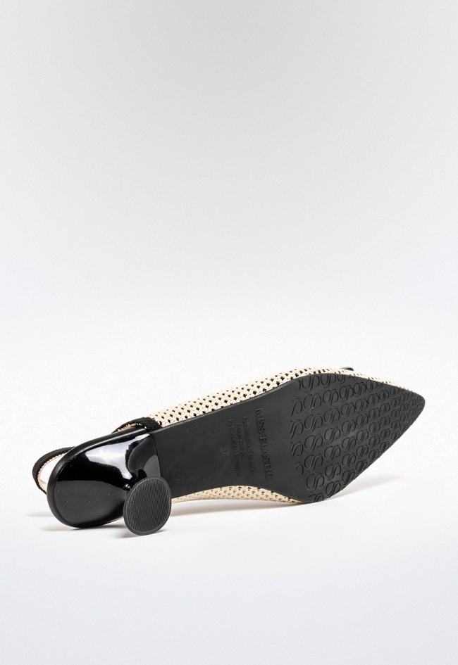 Zapato destalonado de mujer negro con tacón medio – tejido elástico cómodo | MISS ELASTIC 76534