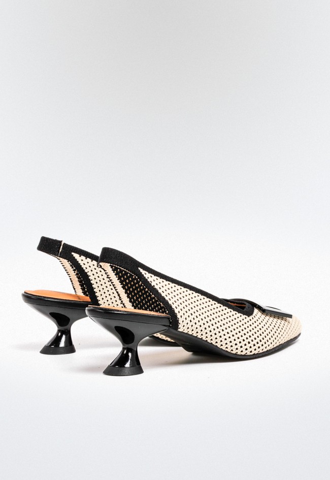 Zapato destalonado de mujer negro con tacón medio – tejido elástico cómodo | MISS ELASTIC 76534
