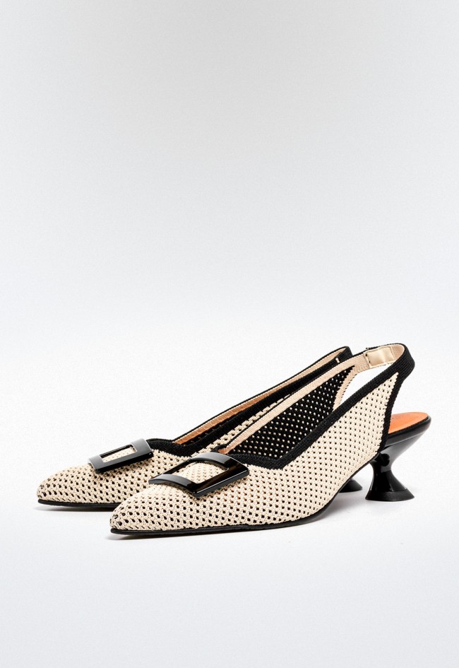 Zapato destalonado de mujer negro con tacón medio – tejido elástico cómodo | MISS ELASTIC 76534