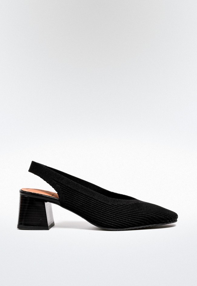 Zapato destalonado de mujer en tejido negro tacón medio cómodo y elegante | MISS ELASTIC 76562