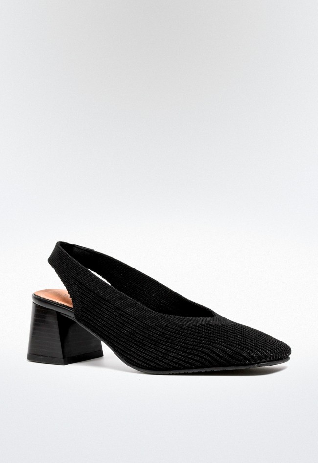 Zapato destalonado de mujer en tejido negro tacón medio cómodo y elegante | MISS ELASTIC 76562