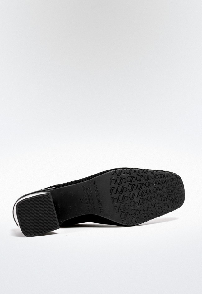 Zapato destalonado de mujer en tejido negro tacón medio cómodo y elegante | MISS ELASTIC 76562