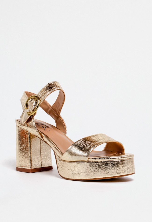Sandalia de vestir platino con tacón alto ancho para mujer | Ideal para celebraciones | Why Pink? m5360