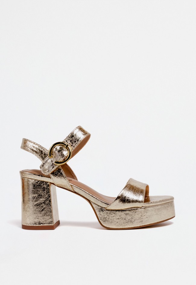 Sandalia de vestir platino con tacón alto ancho para mujer | Ideal para celebraciones | Why Pink? m5360