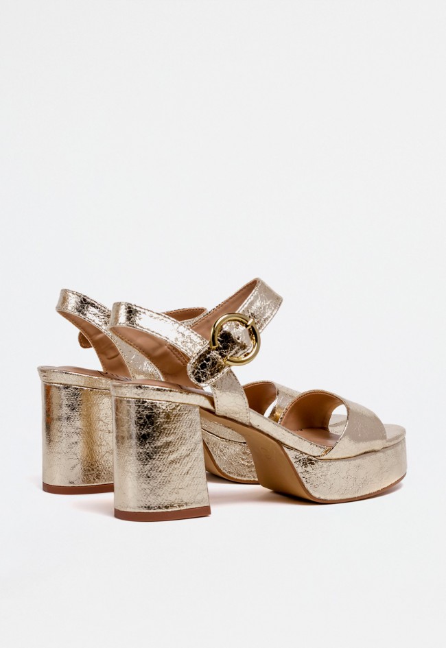 Sandalia de vestir platino con tacón alto ancho para mujer | Ideal para celebraciones | Why Pink? m5360