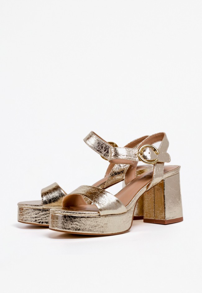 Sandalia de vestir platino con tacón alto ancho para mujer | Ideal para celebraciones | Why Pink? m5360