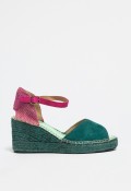 Sandalia de cuña en esparto con piel en colores verde y fucsia para mujer | Diseño alegre y veraniego Star Love etra 110