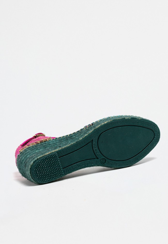 Sandalia de cuña en esparto con piel en colores verde y fucsia para mujer | Diseño alegre y veraniego Star Love etra 110