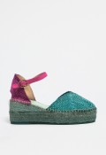 Alpargata de cuña en color turquesa con detalles fucsia y suela de esparto | Diseño llamativo para mujer Star Love alcione 143