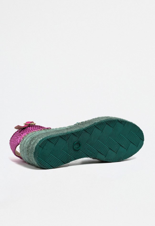 Alpargata de cuña en color turquesa con detalles fucsia y suela de esparto | Diseño llamativo para mujer Star Love alcione 143