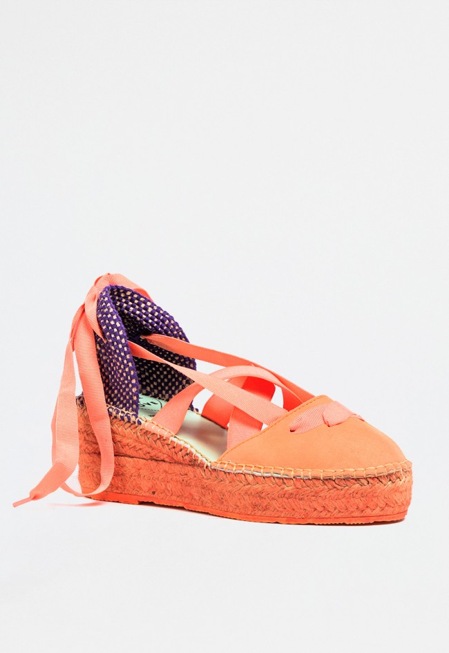 Alpargata cuña de mujer naranja Star Love delta 145