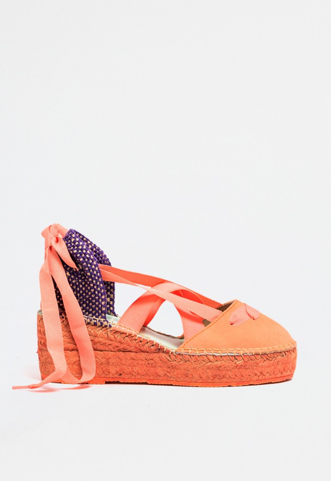 Alpargata cuña de mujer naranja Star Love delta 145