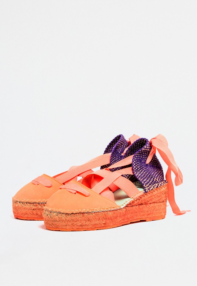 Alpargata cuña de mujer naranja Star Love delta 145