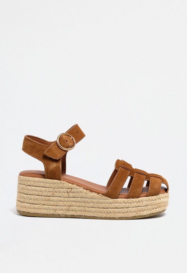 Sandalia esparto cuña de mujer cuero  new bonita 10 vas