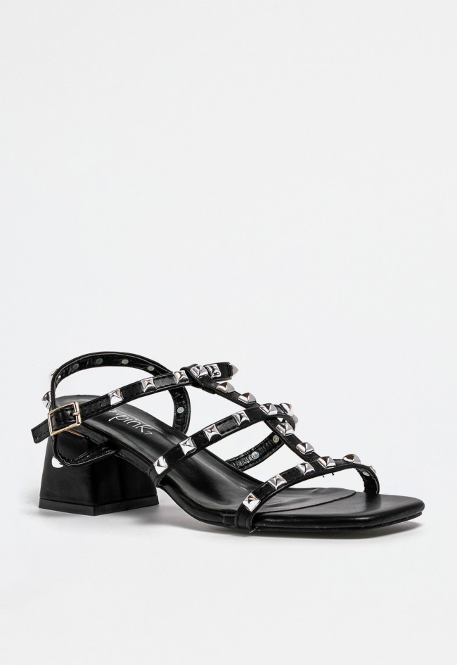 Sandalia de tiras con tachas y tacón ancho para mujer | Diseño cómodo con hebilla y estilo rock chic VAS 60-2592