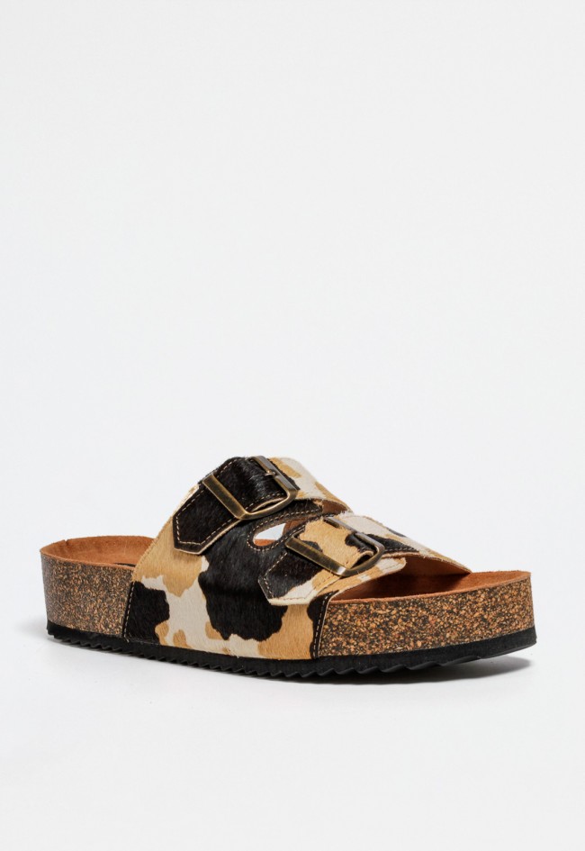 Sandalia hebillas animal print de mujer camel Penelope 6355