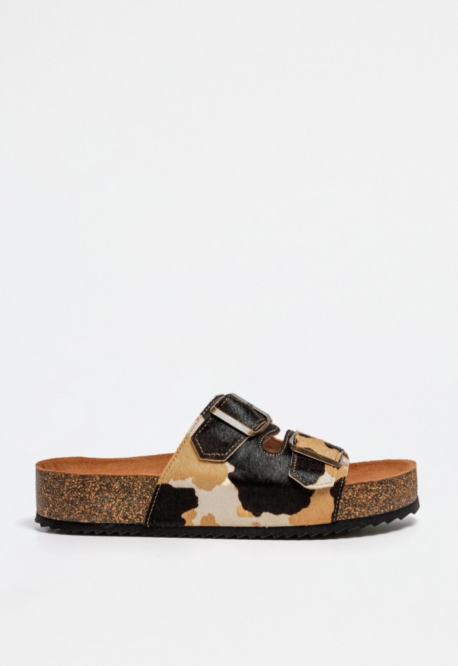 Sandalia hebillas animal print de mujer camel Penelope 6355