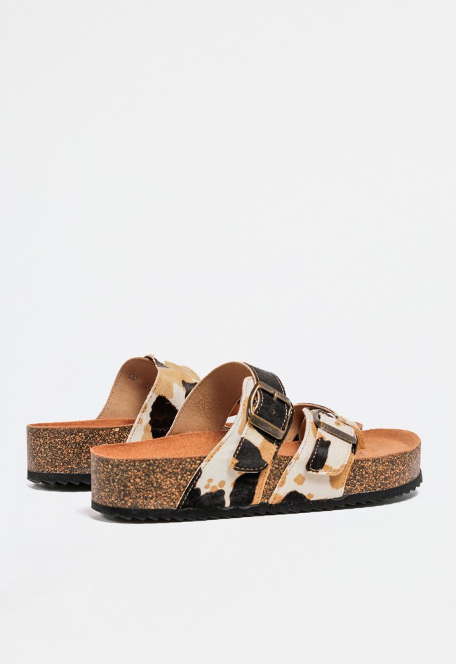 Sandalia hebillas animal print de mujer camel Penelope 6327