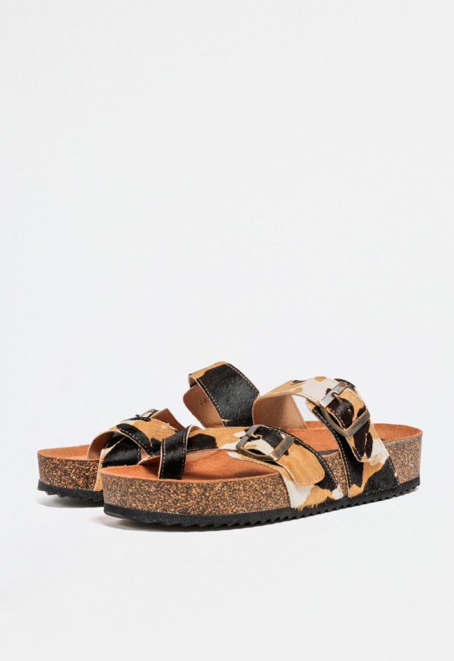 Sandalia hebillas animal print de mujer camel Penelope 6327