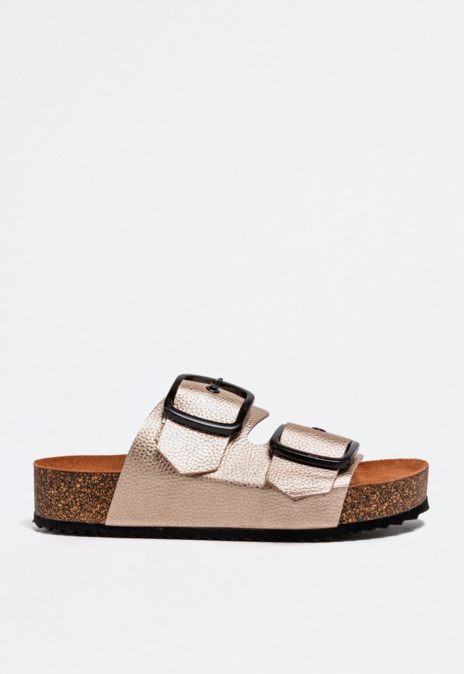 Sandalia doble hebilla de mujer platino Penelope 6322