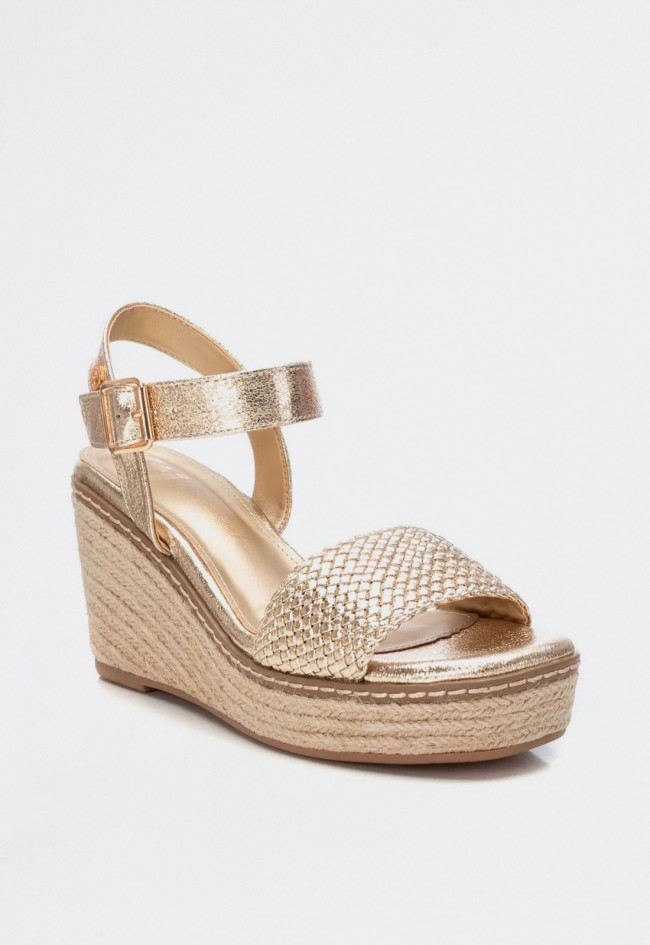 Sandalia esparto cuña de mujer oro Xti 143828