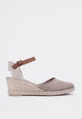 Alpargata de cuña Malena en serraje color piedra con suela de yute | Hecha en España | Verbenas malena strass