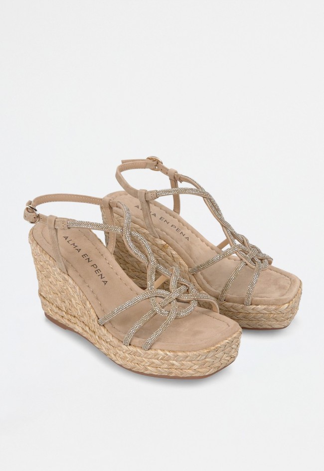 Sandalia cuña esparto de mujer arena Alma en Pena 51273