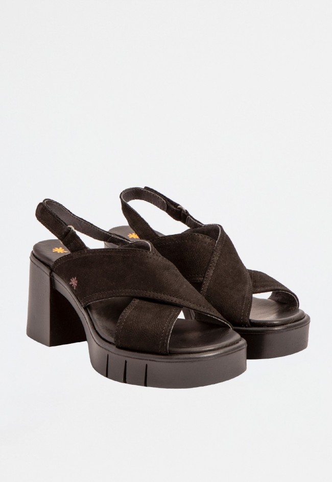 Sandalia piel plataforma de mujer negro Art 1990 nobuck