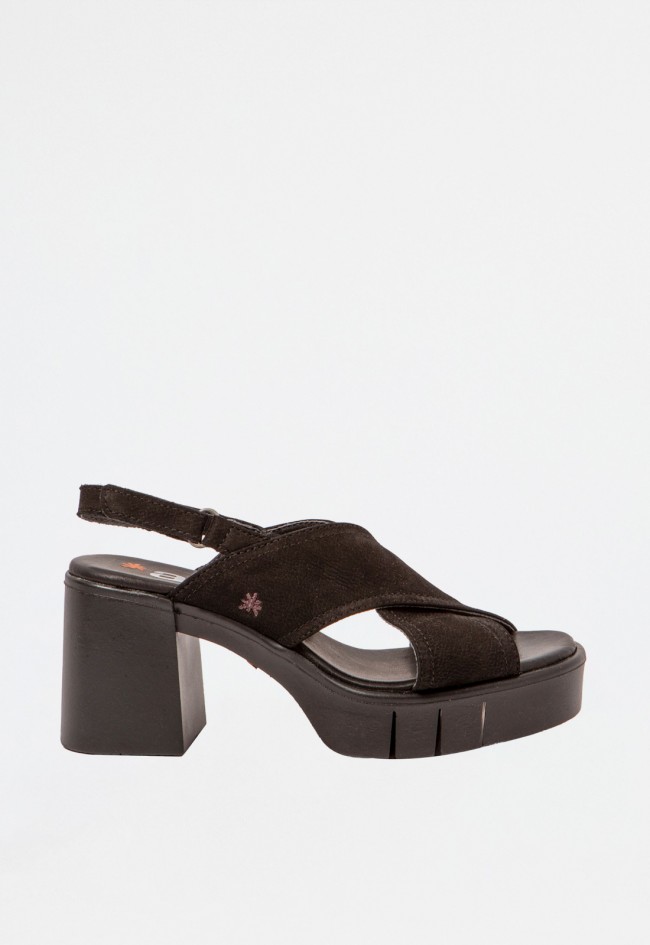 Sandalia piel plataforma de mujer negro Art 1990 nobuck