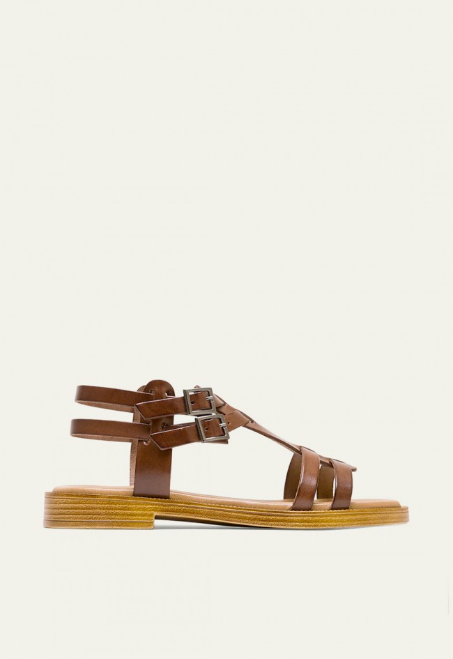 SANDALIA PLANA ROMANA DE PIEL MOKA PORRONET MAGNOLIA 3128